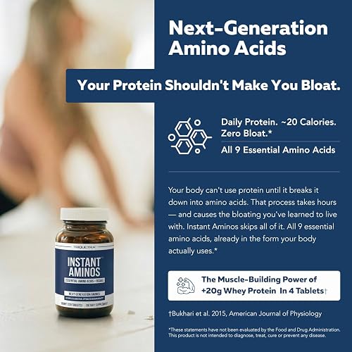 Triquetra Instant Aminos amber glass bottle and tablets with the supplement facts panel