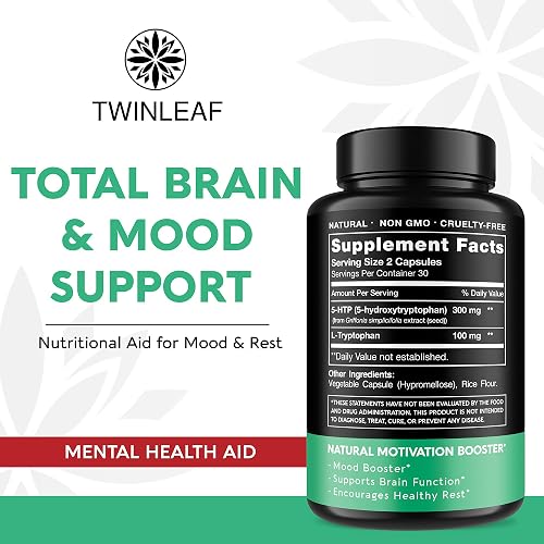 TWINLEAF 5-HTP supplement facts and label panel