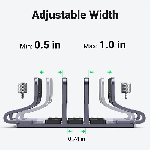 UGREEN adjustable-width diagram showing 0.5 to 1 inch outer slots and a fixed 0.74 inch center slot