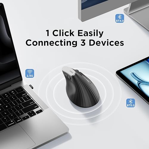 Uineer A06 tri-mode connectivity diagram switching between a laptop, tablet, and desktop with one click
