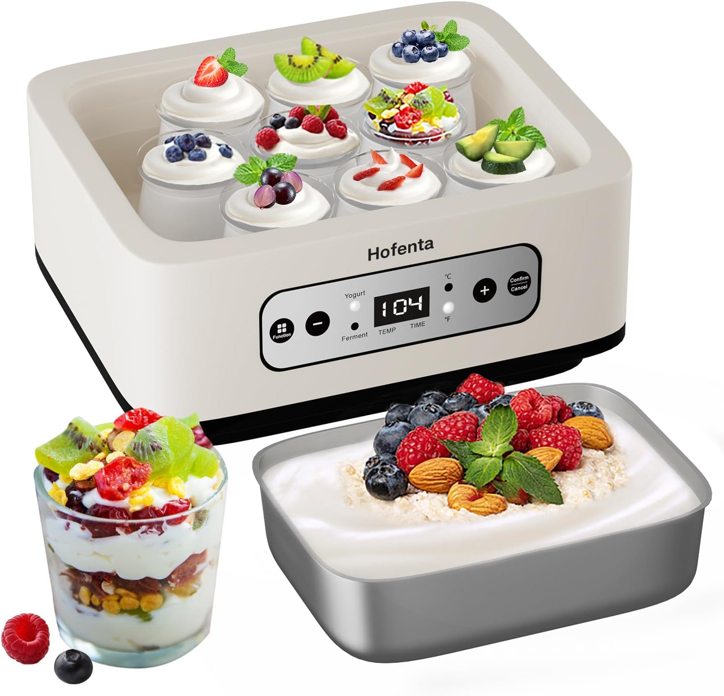 Ultimate Probiotic Yogurt Maker XL digital control panel showing temperature and timer