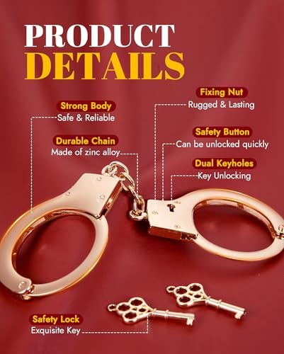 Close-up of the UTIMI handcuff lock, quick-release button, and larger keys