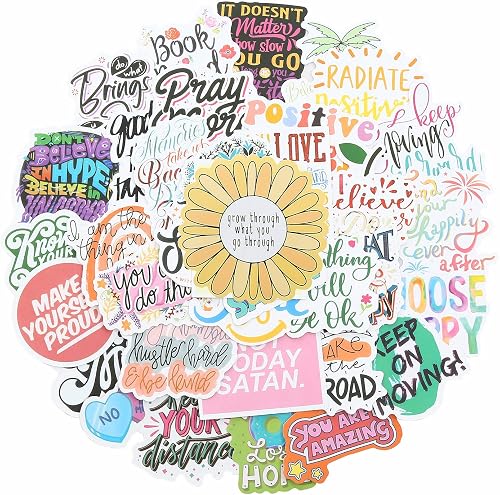 Assorted YOMELA motivational quote stickers spread out showing the design variety